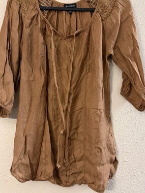 le chateau Brown Tie-Front Peasant Tunic